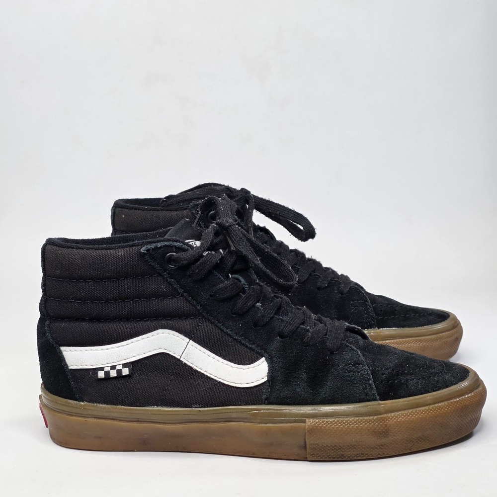 Vans Skate Sk8-Hi Sneakers Men's Size 6.5 Black Suede Gum Sole Skateboard Shoes